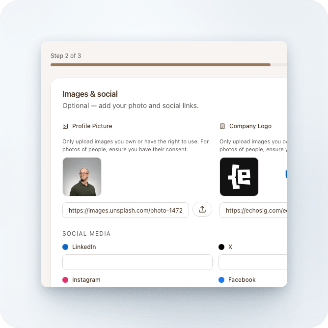 Start with a pre-filled template. Tweak your details and save in under 5 minutes.